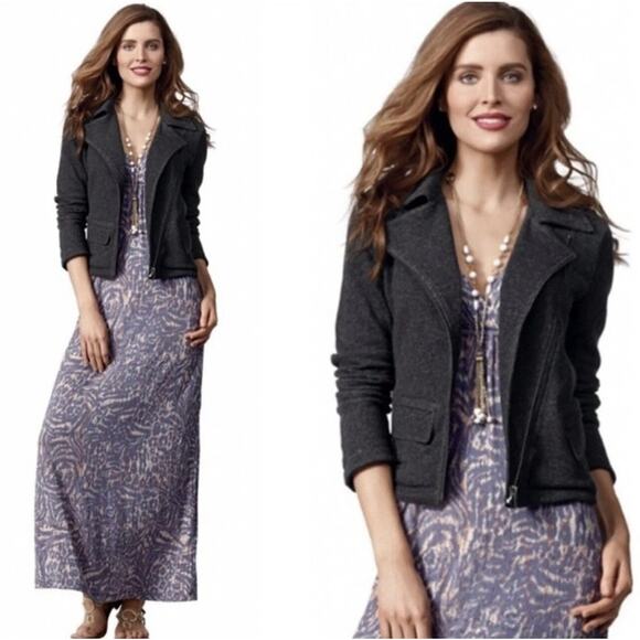 Cabi #775 Moto Jacket Asymmetrical Zip French Terry Knit Sz XL Charcoal Gray - Picture 6 of 16